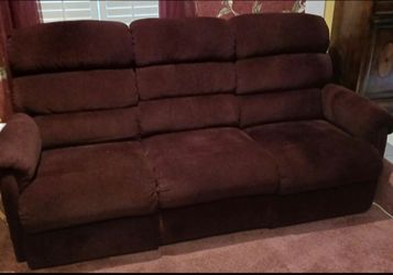 Burgundy Reclining Sofa with Drop-Down Console
