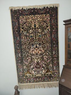 Antique Persian Tabriz Souf rug featuring a "Tree of Life" design in silk 68 inch by 37.5 inch