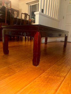 Vintage Chinese Hardwood Coffee Table with Glass Top