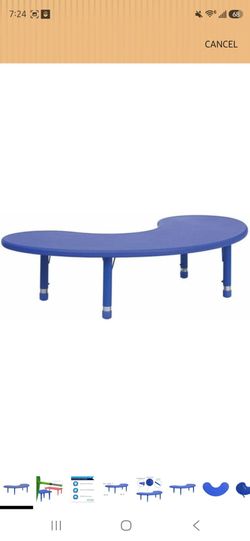 Flash Furniture 35''W x 65''L Half-Moon Blue Plastic Height Adjustable Activity Table