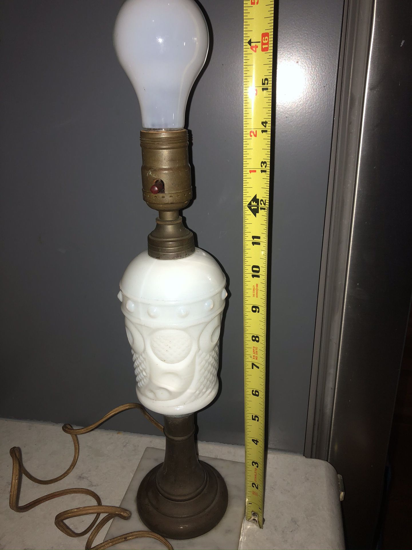 Vintage Milk-glass and Brass lamp with Marble base