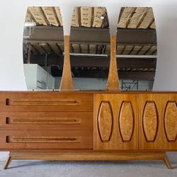 MID CENTURY BY YOUNG MFG Walnut Burlwood BEDROOM Set 5 Pc