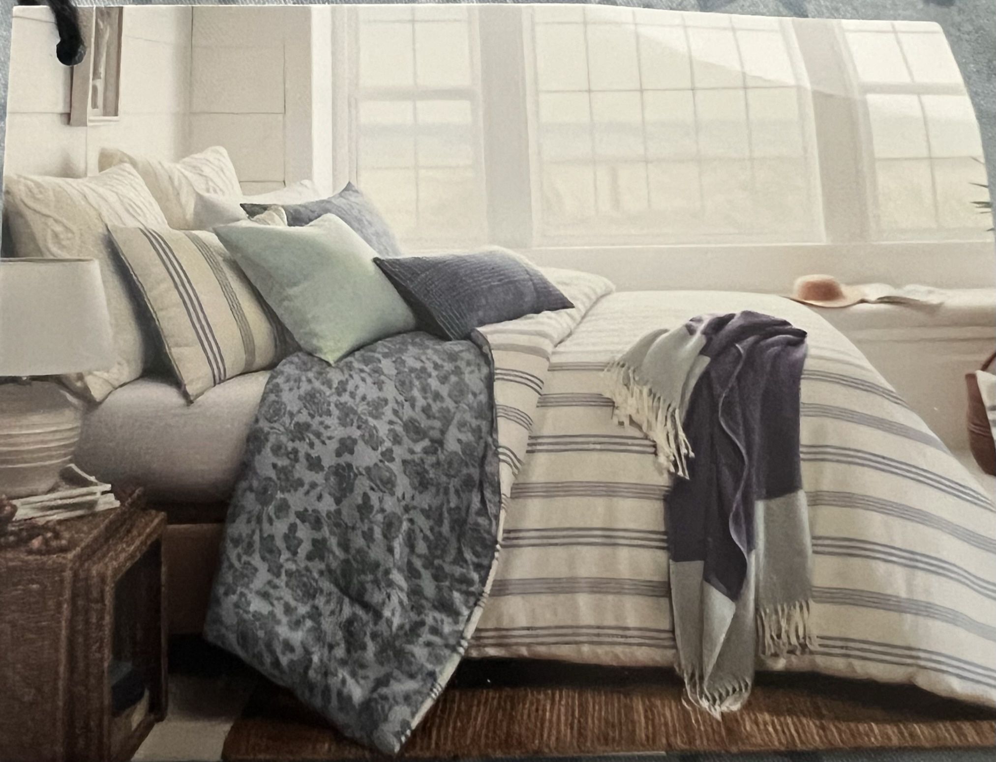 Bee & Willow Reversible Blue Floral/stripe Comforter Set