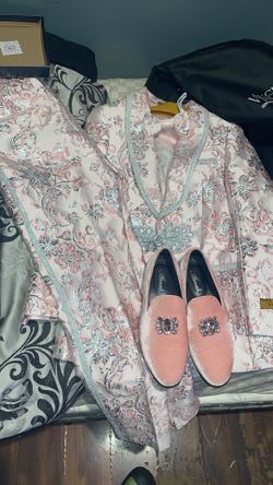 Pink and silver suit with loafers