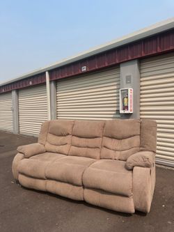 Brown/Taupe Microfiber Reclining Sofa | COUCH+DELIVERY $250