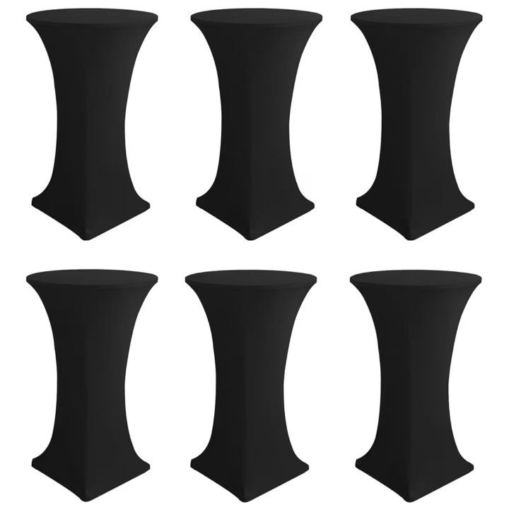 Cocktail Table Covers-Spandex Round High Top Table Cloths 6 Pack 32x43 Inch-Black Stretch Fitted Bar Tall Tablecloth