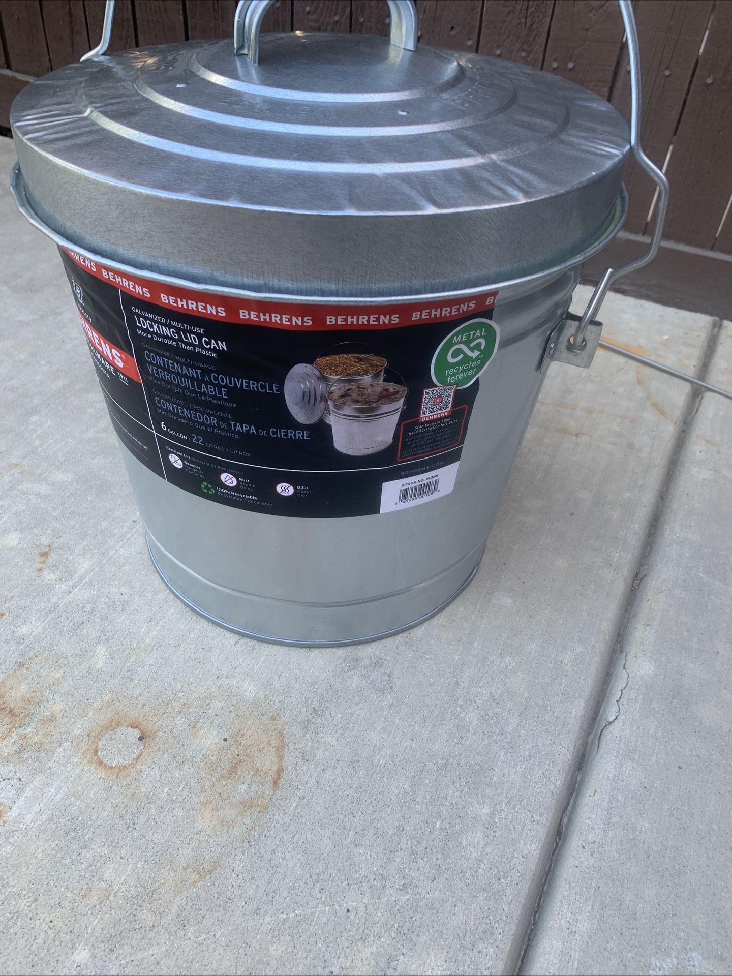 Behrens 6-Gallon Galvanized Steel Locking Lid Storage Can