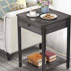 Set of 2 Tables Night Stand End Table Side Tables with Drawer and Storage Shelf Bedside Table for Bedroom