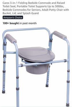 Carex 3-in-1 Folding Bedside Commode and Raised Toilet Seat, Portable Toilet Supports Up to 300lbs, Bedside Commodes for Seniors, Adult Potty Chair wi