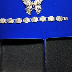 Filagree Silver Wire Butterfly, And bracelet 