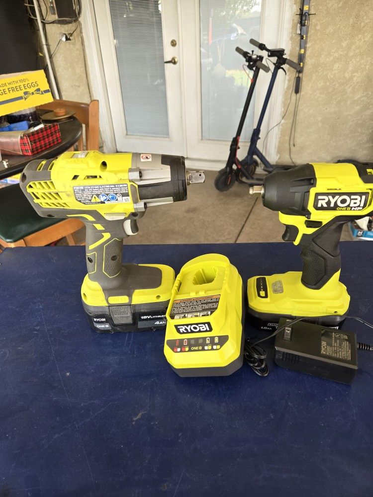 2 18 Volts 1/2" And 3/8 Impact Drills 2 Battery's And One Charger