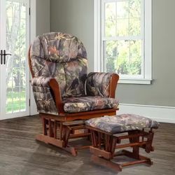 Home Deluxe Camouflage Fabric Cushion Glider Chair and Ottoman Set