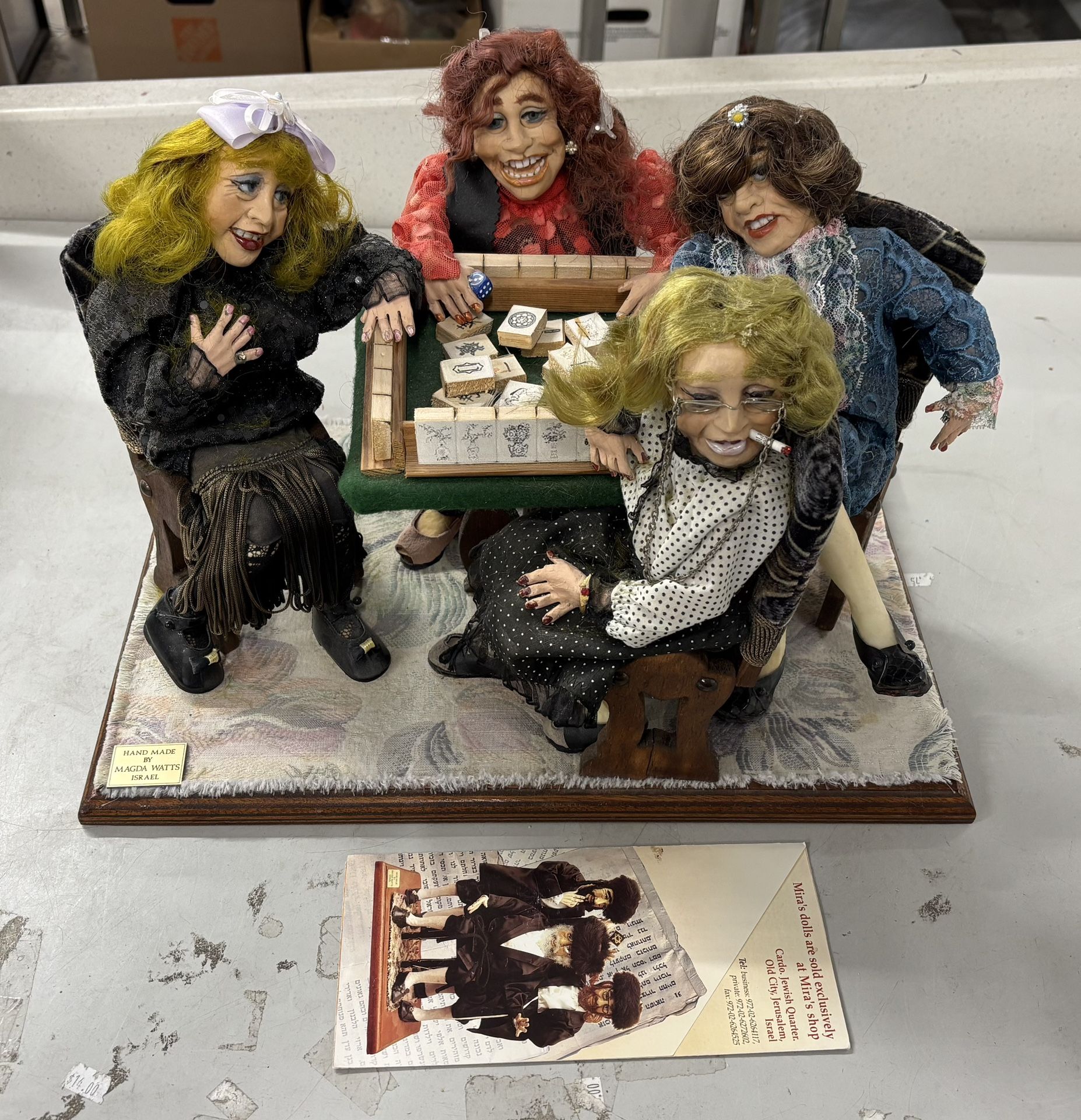 Vintage Magda Watts Israel Hand Made Sculpture 4 Ladies Playing Mahjong  