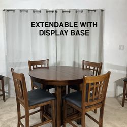High Extendable Dining Table with Display Base & 6 Chairs