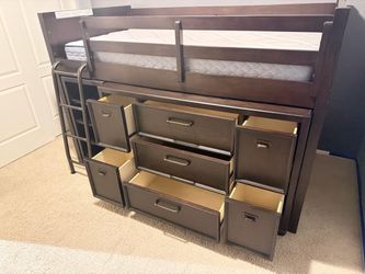 Brown wood twin loft bedroom set