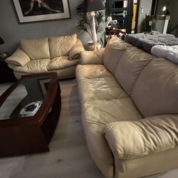 Cream Leather Living Room Set 