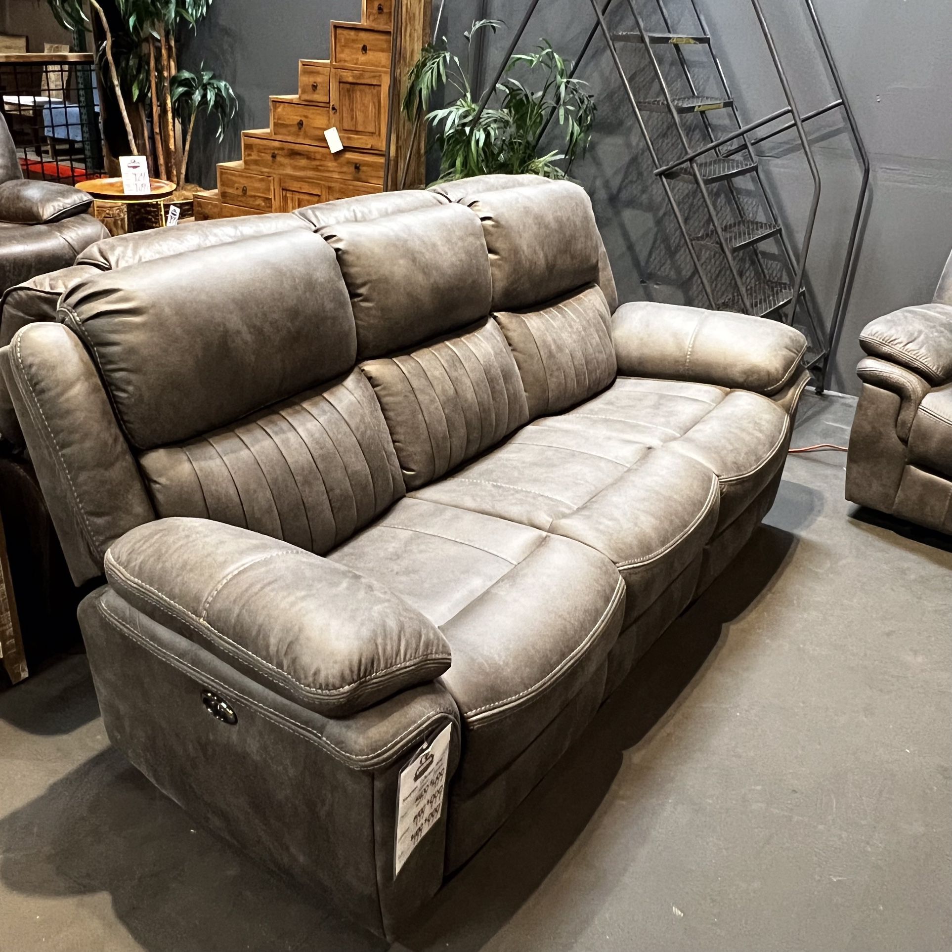 Grey Plush Cushion Manual/Power Recliner Sofa Couch - Hampton Collection 