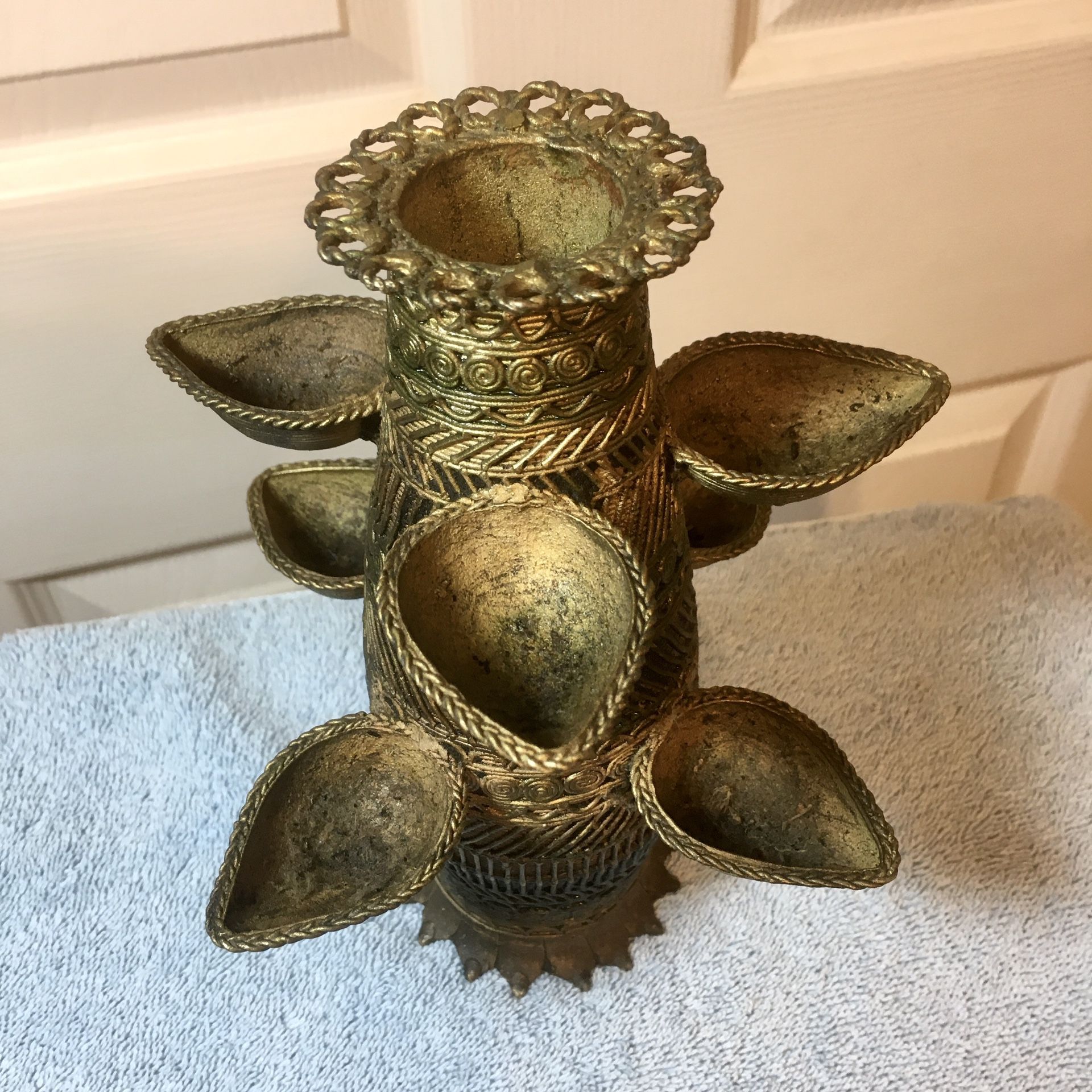 India Dhokra Brass Tribal Art - Incense Burner / Oil Lamp / Vase