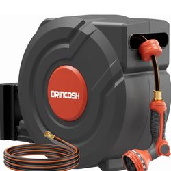 3rd Generation Retractable Garden Hose 100 ft x 1/2 inch Heavy Duty Wall-Mounted Hose Reel 180° Swivel Automatic Slow Return Any Length Lock 9 Pattern