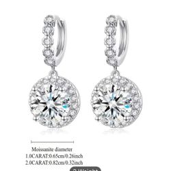 1 carat Moissanite Drop Earrings Elegant 925 sterling Silver Earrings 