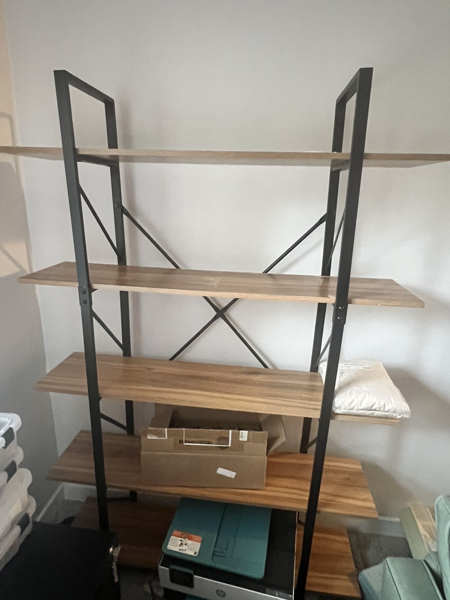 5 Tier Book Shelf, Industrial Large Bookshelves Rustic Book Case with Open Metal Frame