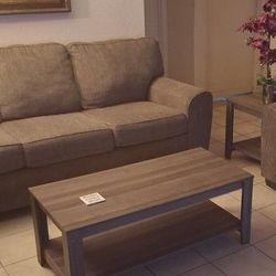  Grey Sofa Set And Grey Coffee Table With 2 End Tables
