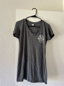 Pabst Blue Ribbon Charcoal V-Neck Tee Size Large