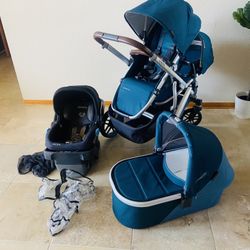 Uppababy Vista V2 Double Stroller with Car Seat and Bassinet Finn