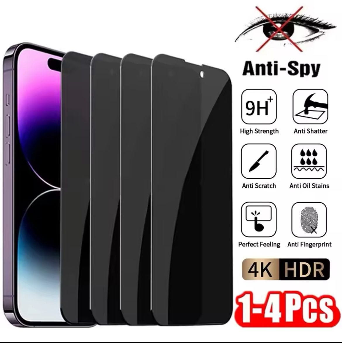 Anti-Spy Tempered Glass Screen Protector for iPhone Privacy 1-4Pcs Compatible with 13/14/15 Pro Max Mini 7/8 Plus