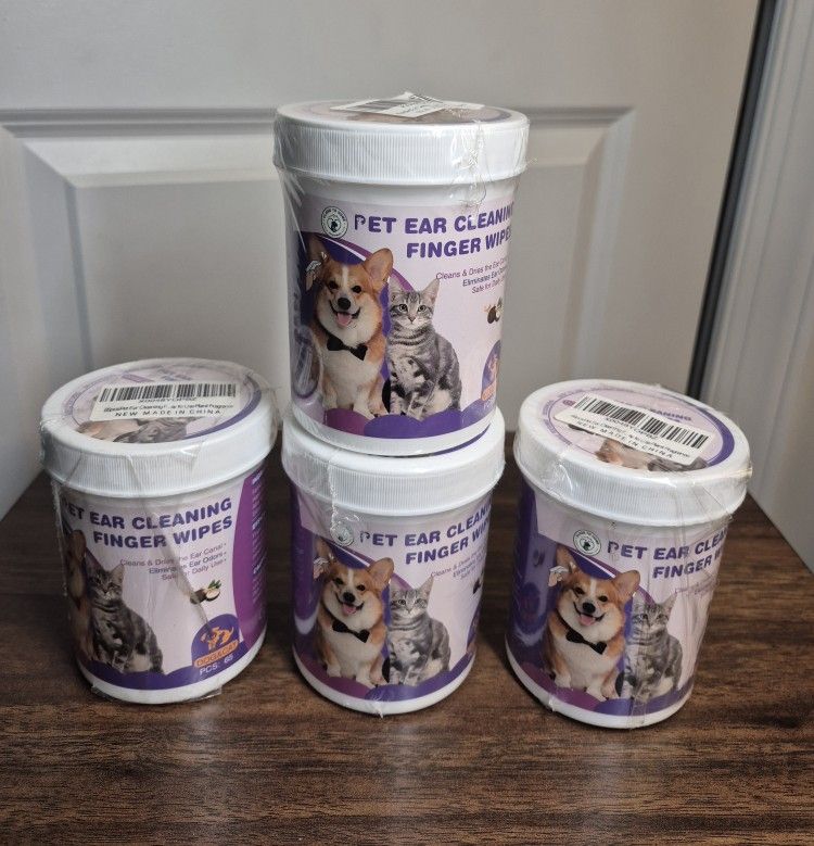 Pet Ear Cleaning Finger Wipes 4 Pack Lot Plant Fragrance 260 Ear Wipes Cats Dogs