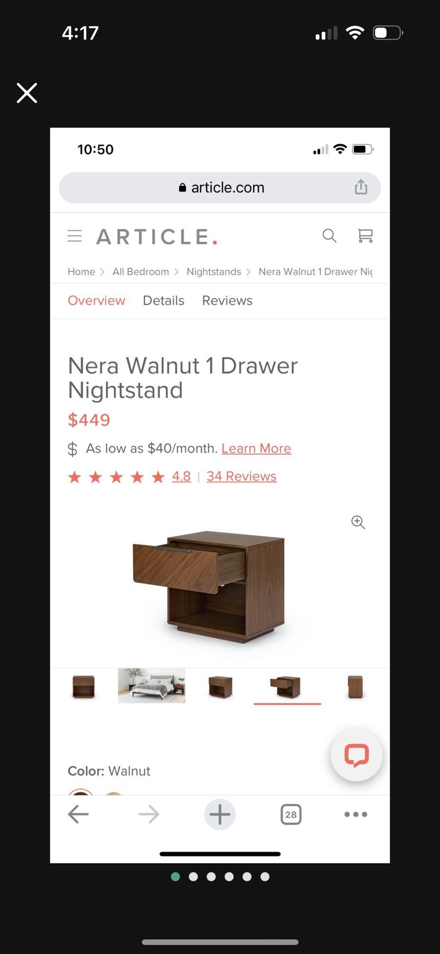 Nera Walnut 1 Drawer Nightstand (with slow-close drawer) from Article