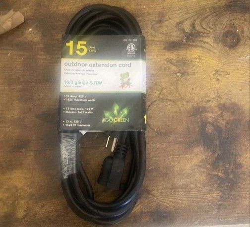 GoGreen Power
15 ft. 16/3 SJTW Outdoor Extension Cord, Black
$5 ea