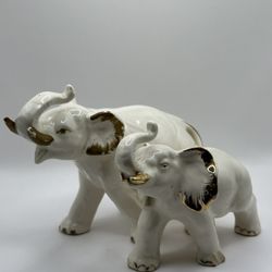 Vintage Porcelain white Elephant gold detail Figurine