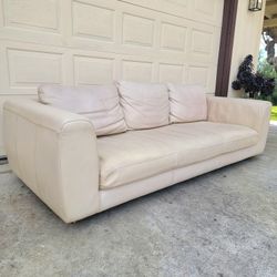Cream Italian Leather Memory Foam Bench Seat 3 Seater Sofa 