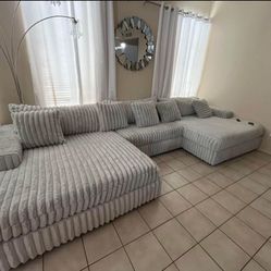 UNIQUE GREY CORDUROY SECTIONAL WITH CHAISE BRAND NEW SAME DAY DELIVERY 