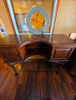 Wood and Wrought Iron Console Sideboard