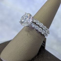 6.03Ctw Round Diamond Ring Set Engagement And Wedding Band 14kw
