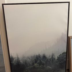 Extra Large Wood Framed Misty Forest Wall Art