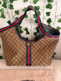 Gucci GG Canvas Tote Bag with Web Stripe