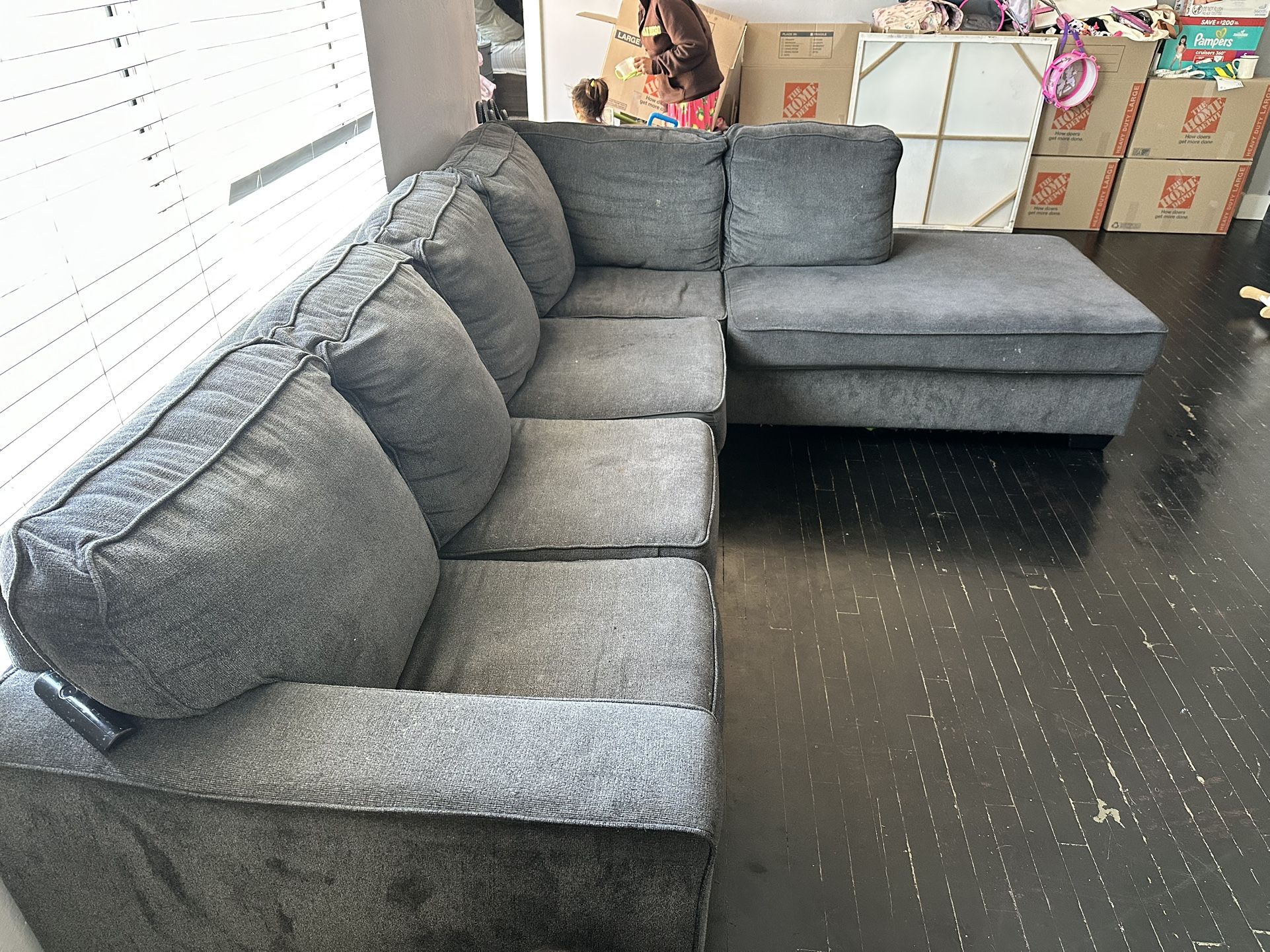 Comfy Gray Sectional Couch – $300 Moving Sale)