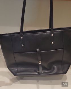 Black leather tote bag