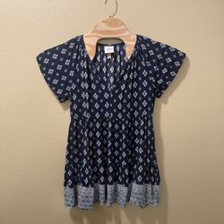 Women’s Large Knox Rose Navy Blue Paisley Boho Short Sleeve Stretch Dress