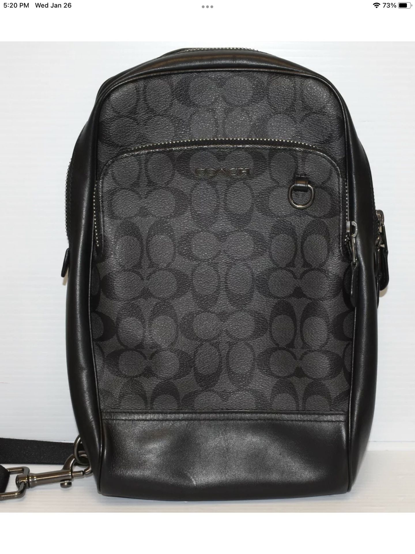  Coach C2932 Men's Graham Pack Bag Signature Canvas & Leather Charcoal Black - Like New Condition 