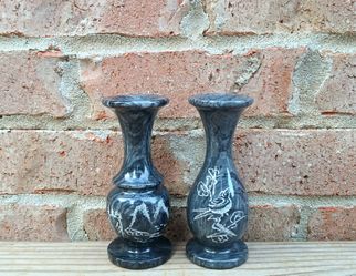 Vintage Small Marble Etched Bud Vases
