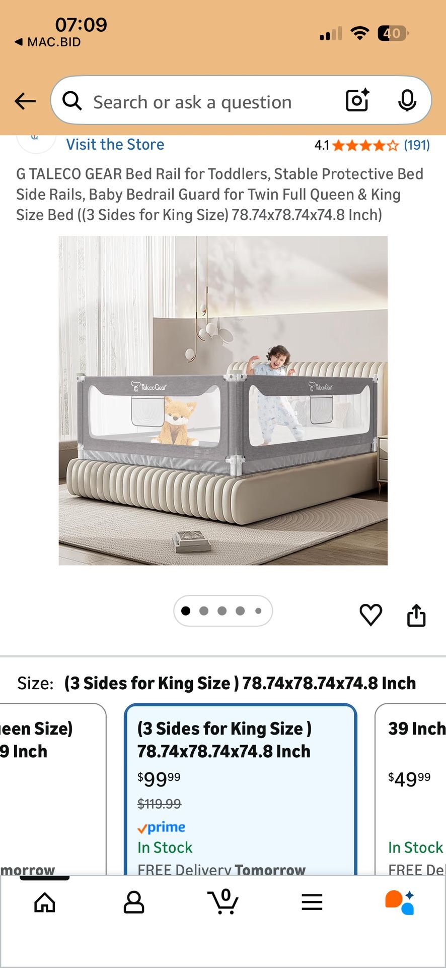 G TALECO GEAR Bed Rail for Toddlers, Stable Protective Bed Side Rails, Baby Bedrail Guard for Twin Full Queen & King Size Bed ((3 Sides for King Size)