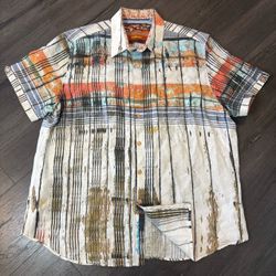 Robert Graham Exclusive Golden Beaches Short Sleeve Silk Linen Shirt 2XL Button