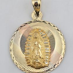 14k gold tri color virgin mary pendant
