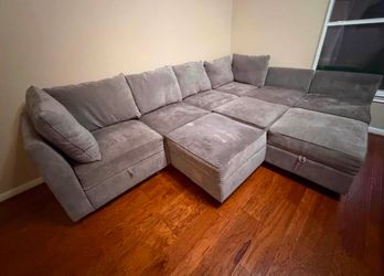 Grey 9 Piece Module Sectional Sofa with Storage Ottomans - Excellent Condition
