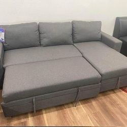 New Gray Sofa Couch With Pop Up Sleeper Bed And Storage 