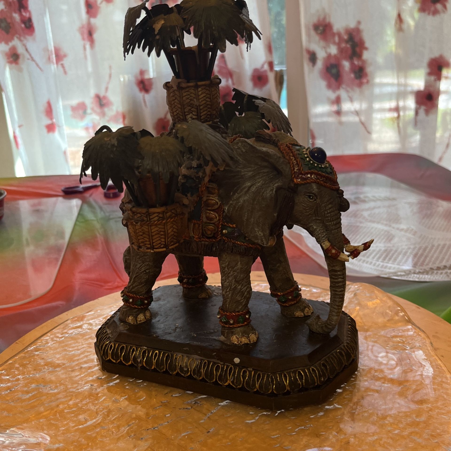 Vintage One If A Kind Jeweled Elephant Three Candle Holder